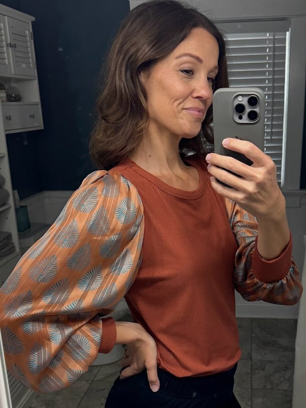 Unique Rust Palm Sleeve Top- Size M